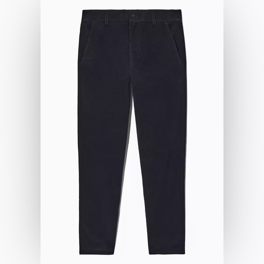 COS Straight-Fit Corduroy Trousers, Ankle Length, Navy Blue, Size 2